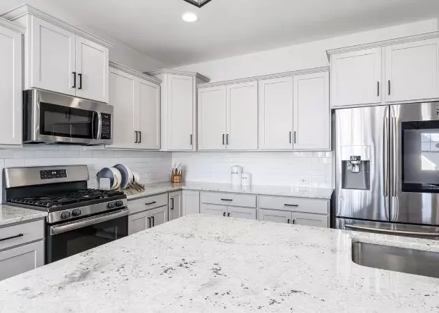 kitchen with white granite