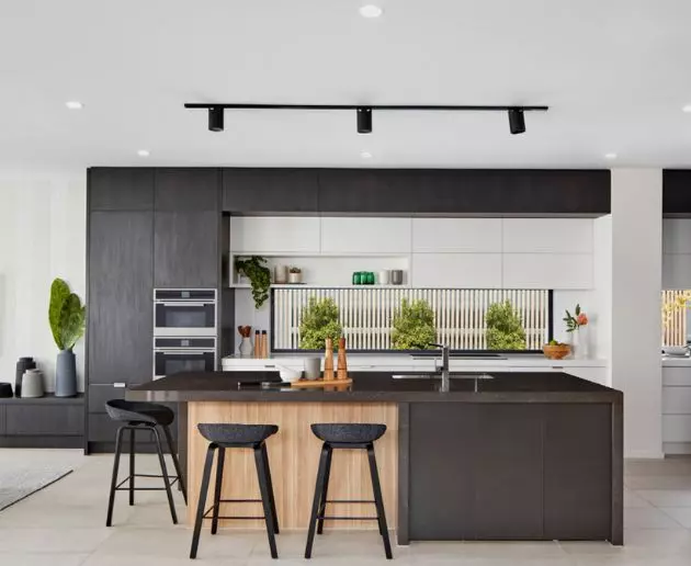 kitchen with black cabinets