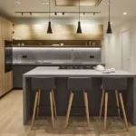 brown modern kitchen with grey