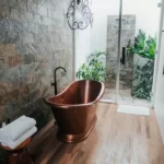 wooden floor in the vintage bathroom